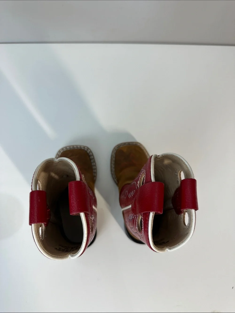 Old West Red Kids Distress Leather Broad Square Toe Cowboy Boots Size 4 Western